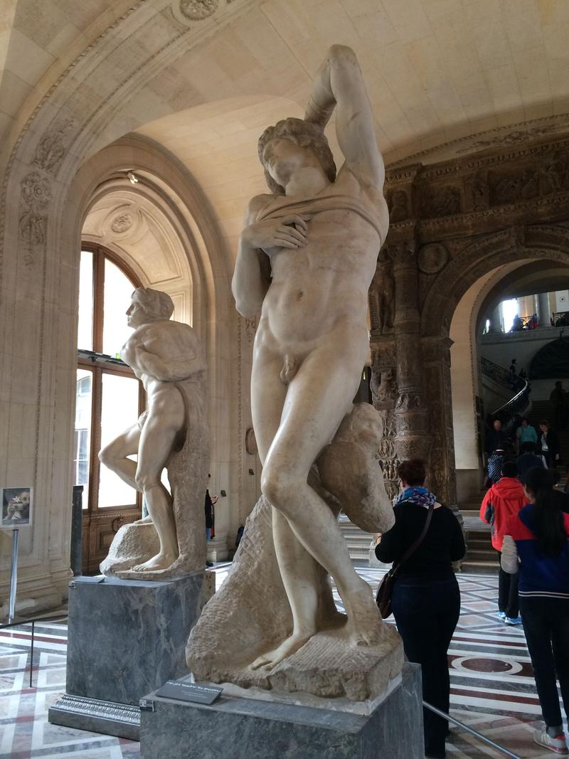 Michelangelo's Rebellious Slave (L) and Dying Slave (R), The Louvre, Paris, France