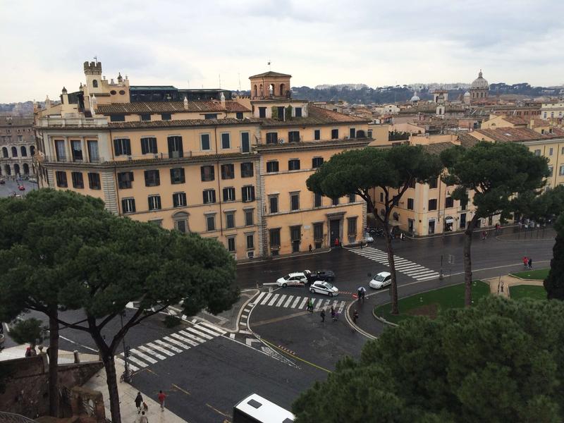 View looking out on Rome's streets from the vantage point of Rome's capitol building