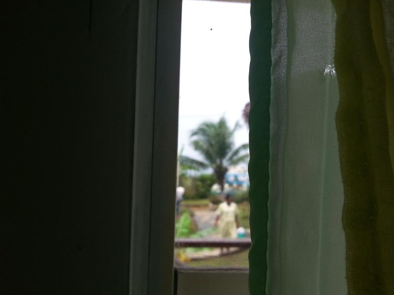 Through our hotel room's window drapes, Negril, Jamaica