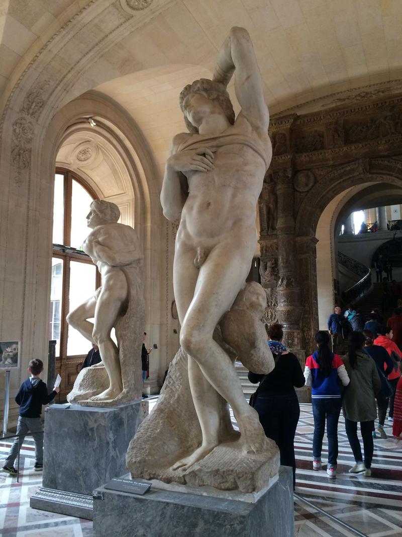 Michelangelo's Rebellious Slave (L) and Dying Slave (R), The Louvre, Paris, France