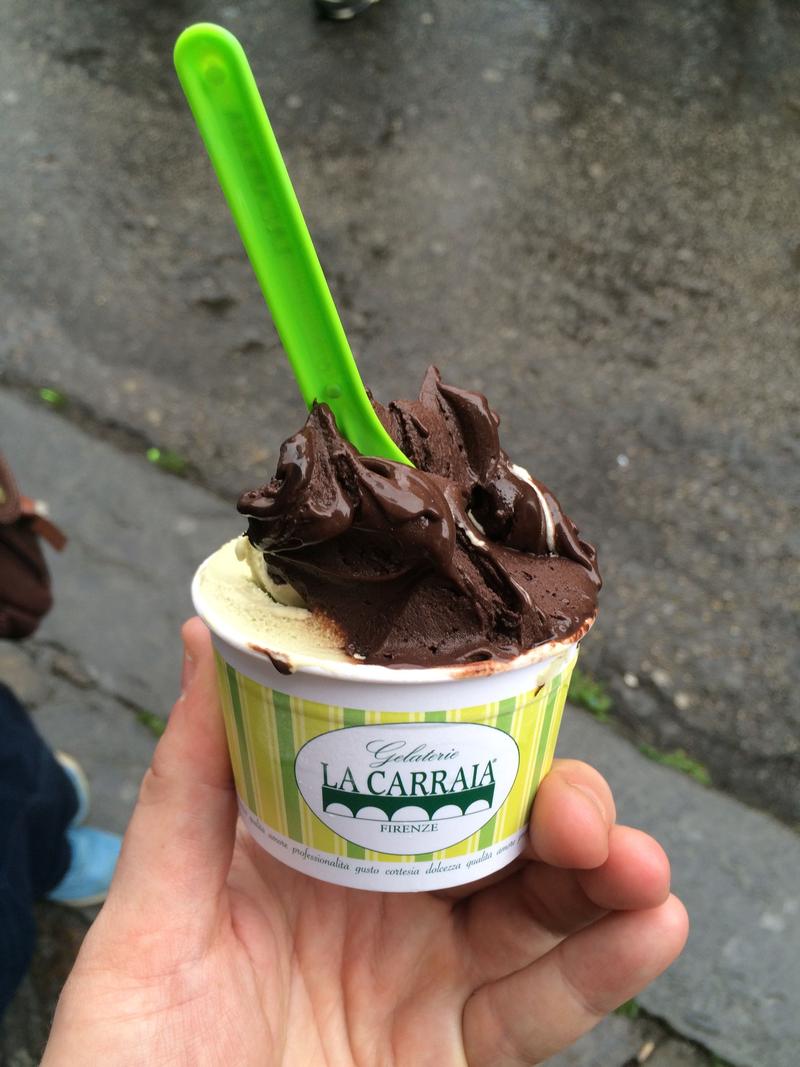 La Carraia gelato, dark chocolate and pistachio, Florence, Italy