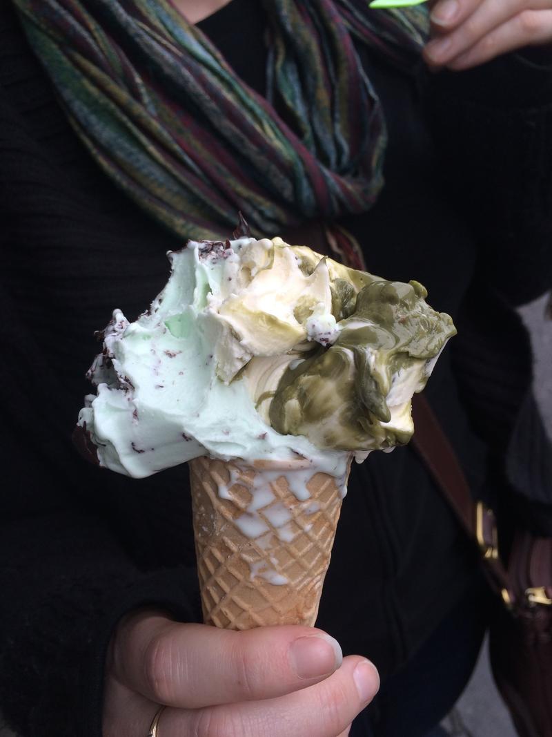 La Carraia gelato, white chocolate pistachio and mint, Florence, Italy