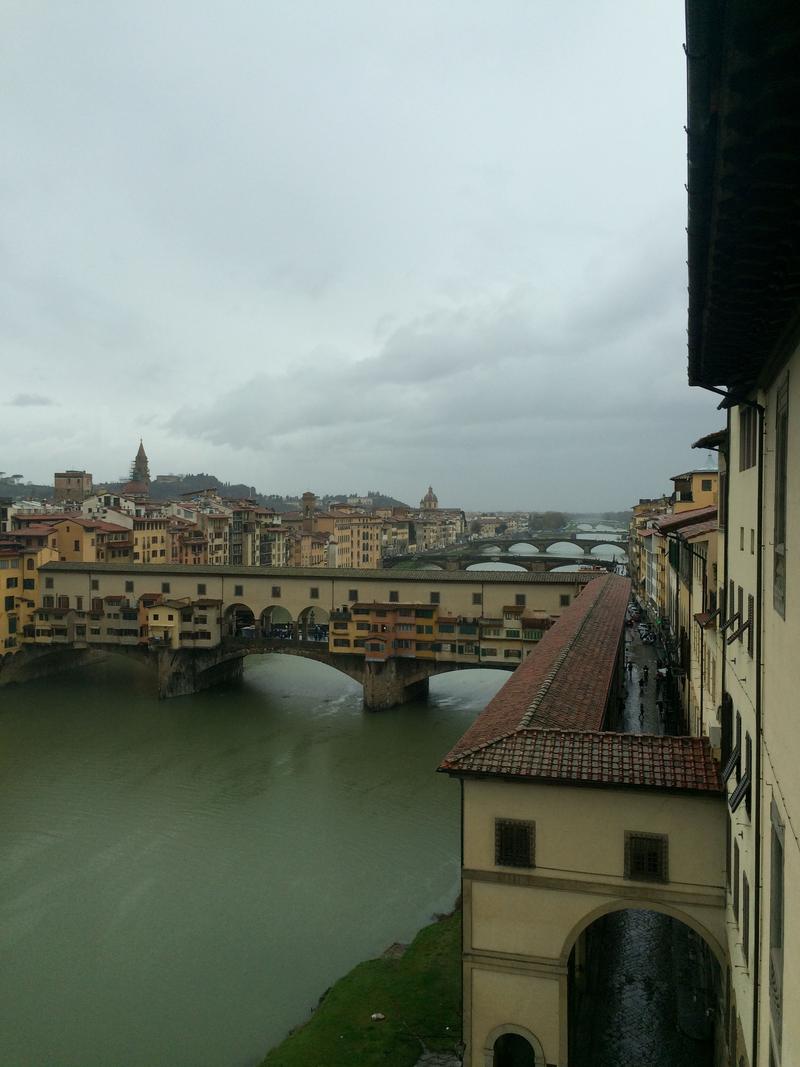 View of Vasari Corridor from Uffizi Galery, Florence, Italy