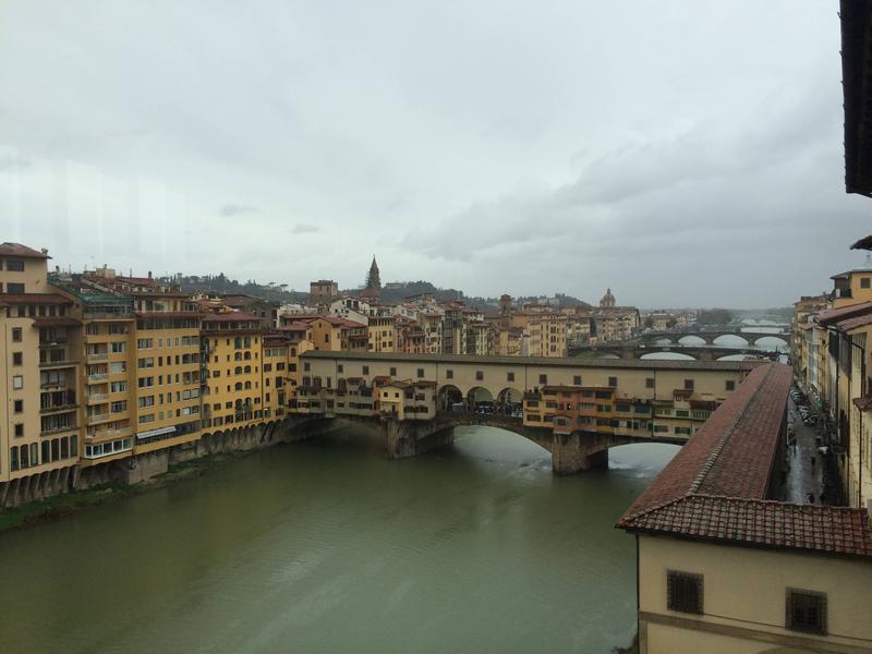 View of Vasari Corridor from Uffizi Galery, Florence, Italy