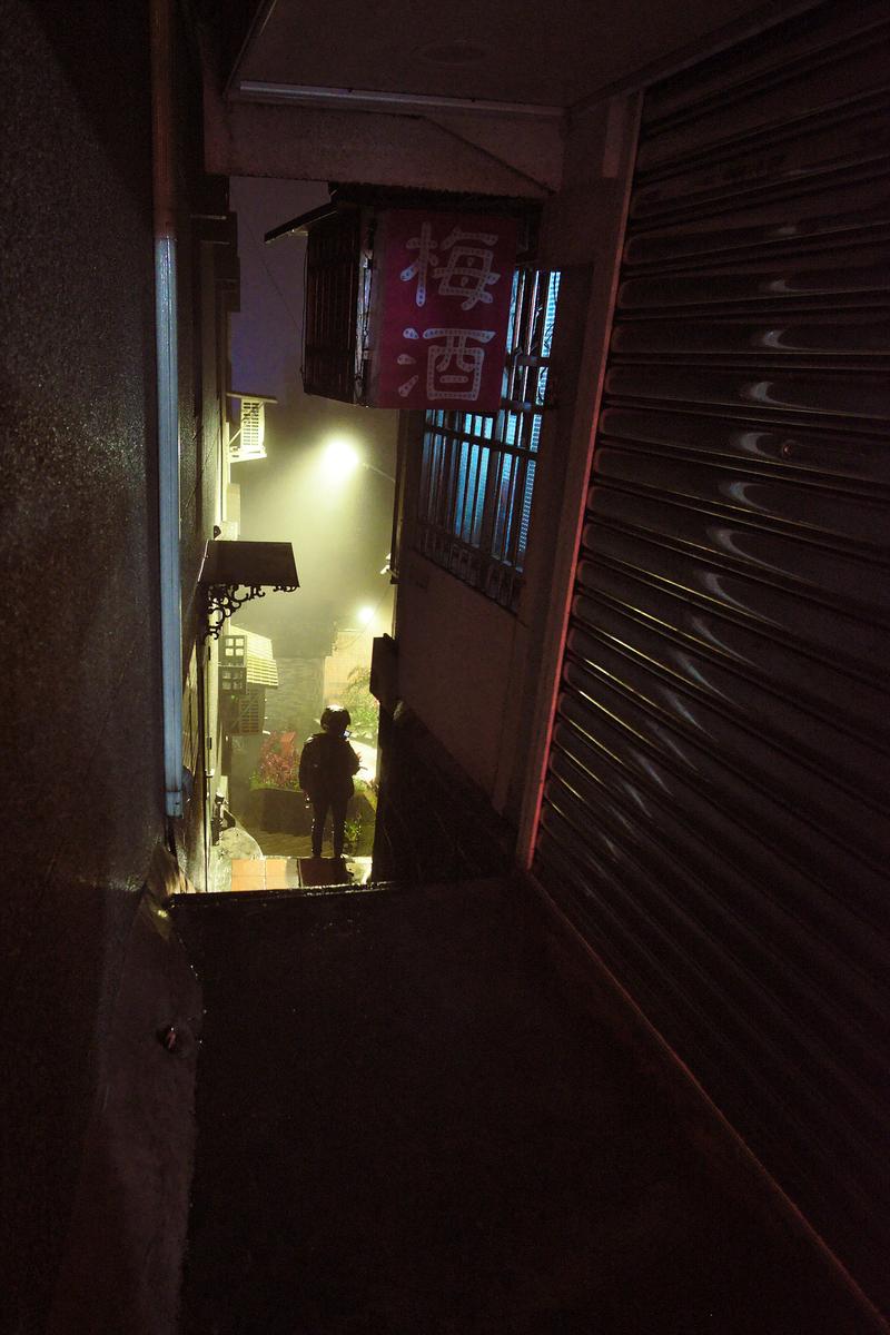 Street views, motorcycle helmet views, Jiufen, Taiwan