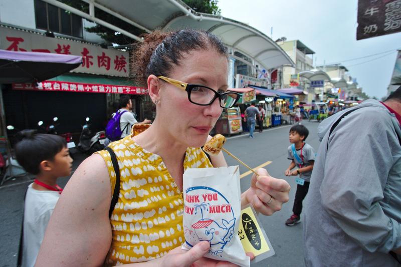 Eating squid on Cijin Island, Taiwan