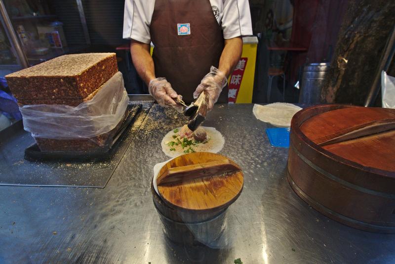 Ice Cream Peanut Wrap (2 scoops of ice cream, shaved peanut, and parsley ) on Cijin Island, Taiwan