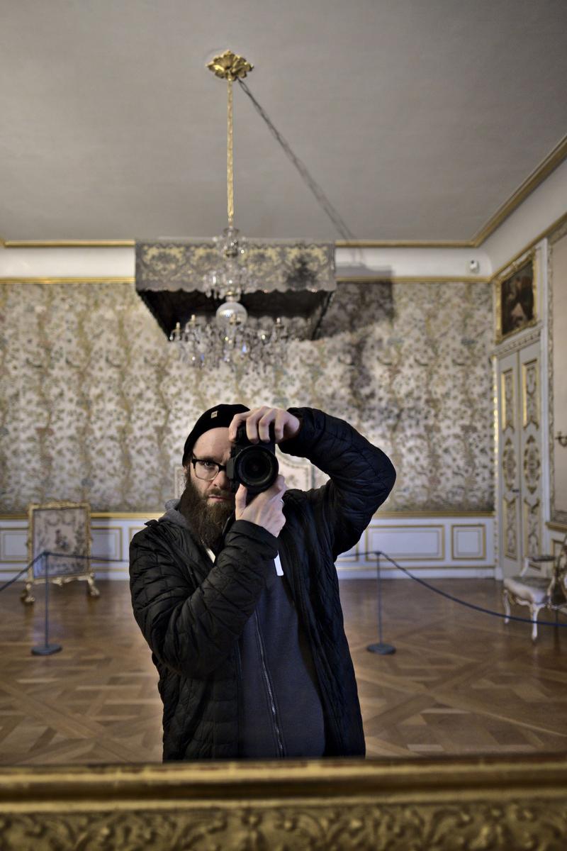 Selfie reflection Munich Residenz interior, Munich, Germany