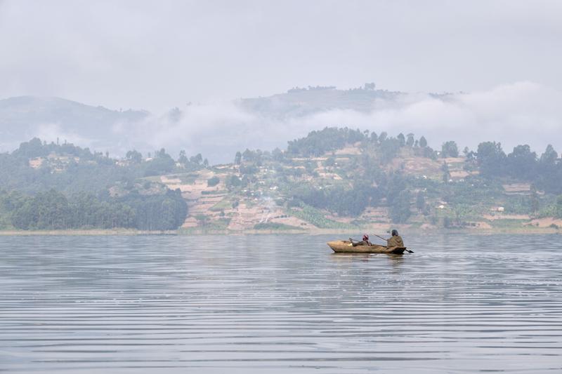 Two women in a boat on Lake Bunyonyi, Uganda