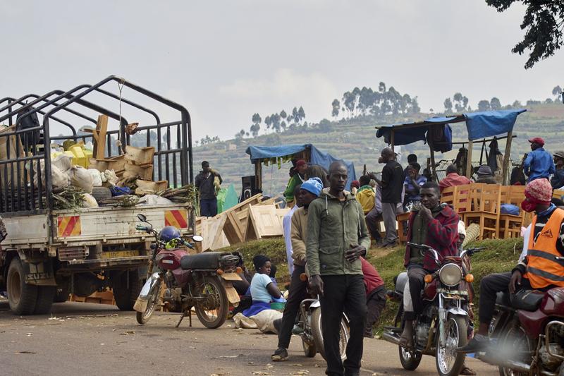 Street scenes of people at a market, Uganda