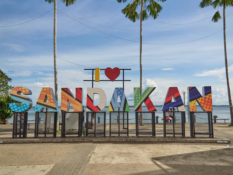 I love Sandakan sign zoomed in, Sabah, Malaysia