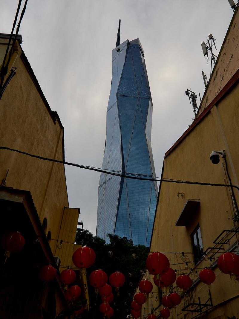 City lanterns, view of Merdeka 118/Warisan Merdeka Tower, Kuala Lumpur, Malaysia