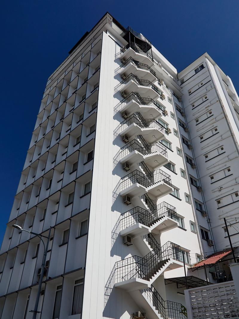 White building, stairwell and light, Penang, Malaysia