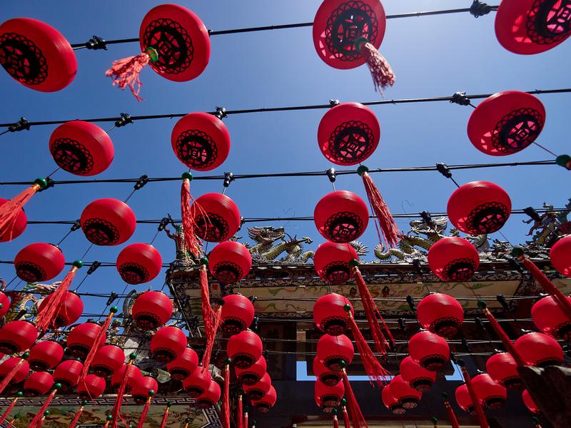 Temple details, lanterns, Penang, Malaysia