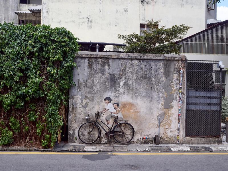 Kids on a bike street art, Penang, Malaysia