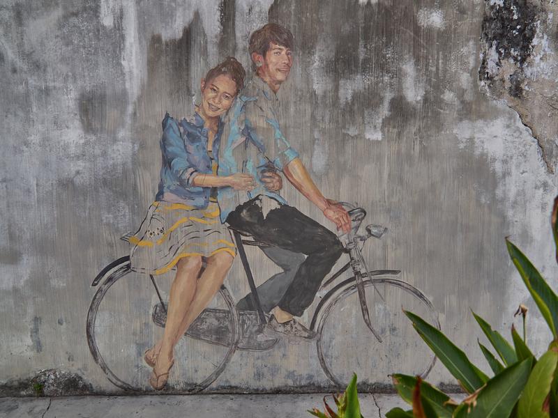 Couple on a bike street art, Penang, Malaysia