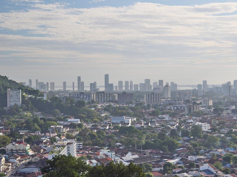 View of the city from the first stop at Kek Lok Si Temple, Penang, Malaysia