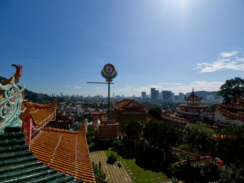 Temple details, architecture and cityscape, Kek Lok Si Temple, Penang, Malaysia