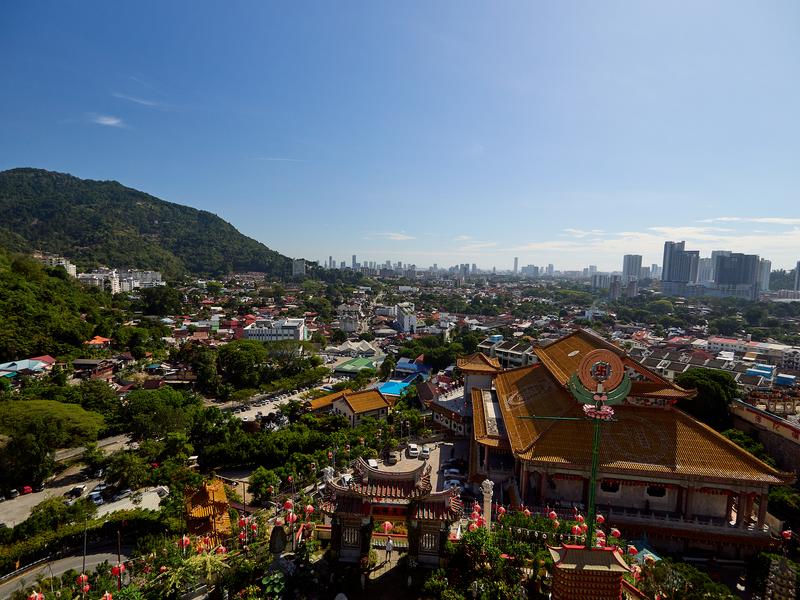 Temple details, architecture and cityscape, Kek Lok Si Temple, Penang, Malaysia