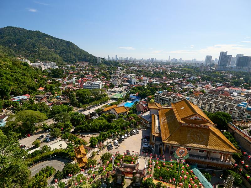 Temple details, architecture and cityscape, Kek Lok Si Temple, Penang, Malaysia