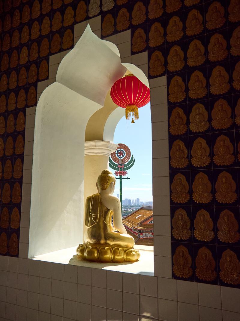 Cityscape through pagoda arch, Kek Lok Si Temple, Penang, Malaysia