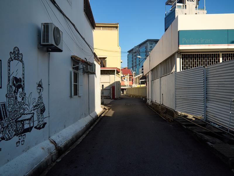 Colorful buildings and leading light, Penang, Malaysia