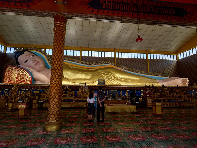 Reclining buddah, one of the longest in the world, Wat Chayamangkalaram Thai Buddhist Temple, Penang, Malaysia
