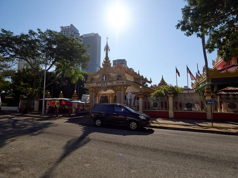 Across the street from the Wat Chayamangkalaram Thai Buddhist Temple, is a more understated Burmese Buddhist Temple, Penang, Malaysia