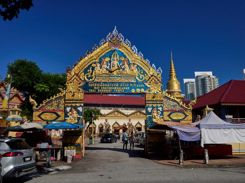 Another view of the ornate entrance archway, Wat Chayamangkalaram Thai Buddhist Temple, Penang, Malaysia