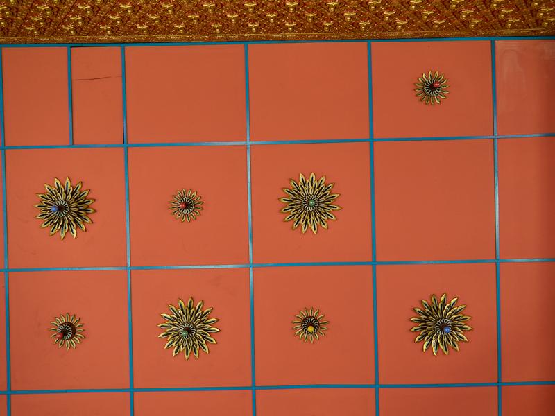 Ceiling and buddah wall inlays, Burmese Buddhist Temple, Penang, Malaysia