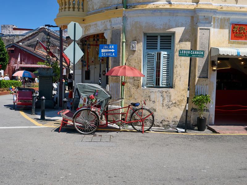 Flowered pedicab on Cannon street, Penang, Malaysia