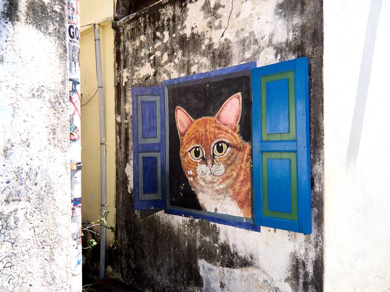 Cat in the window street art, Penang, Malaysia